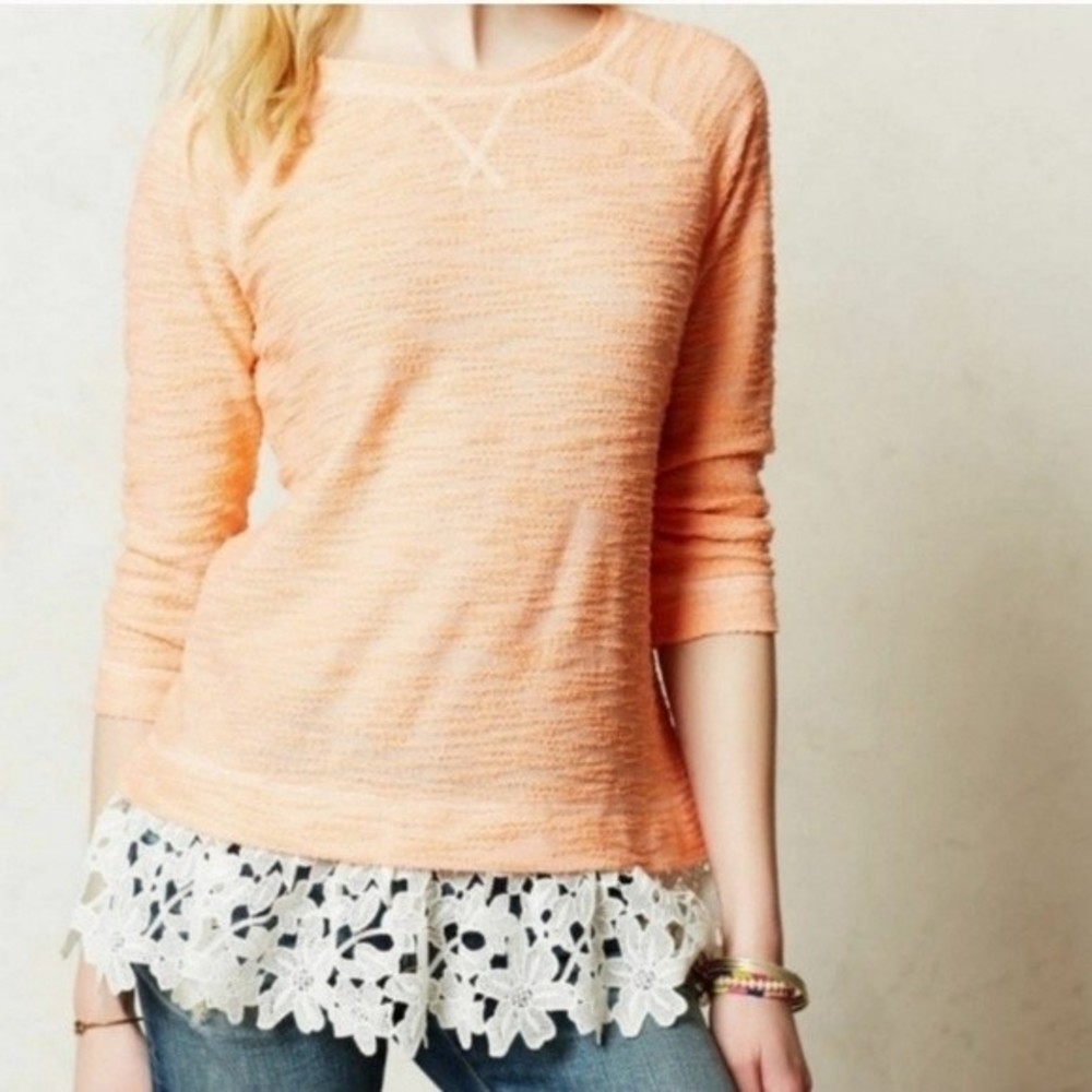 Anthro Sunday in Brooklyn Citrus Lace Hem Sweater